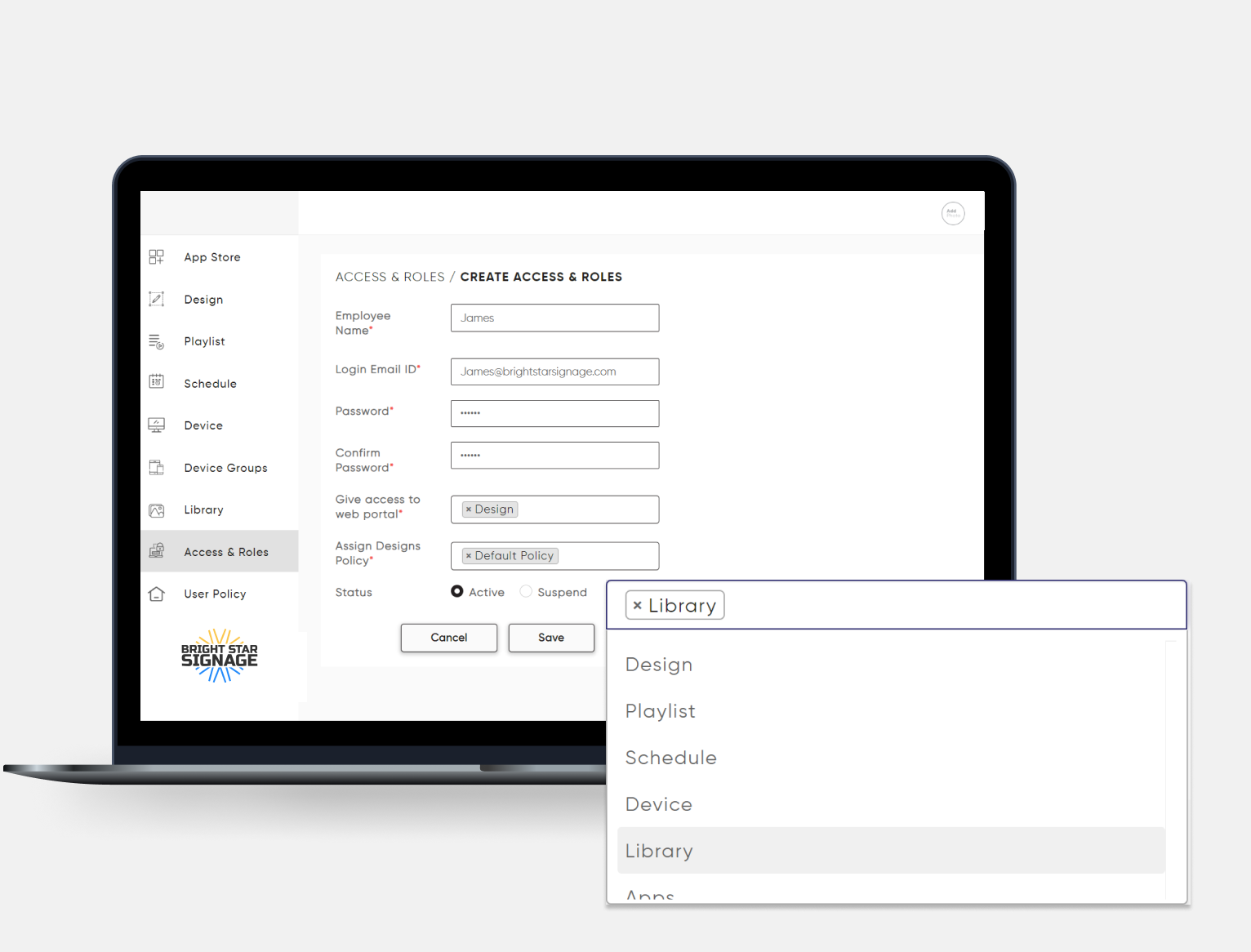 assign access role for digital signage