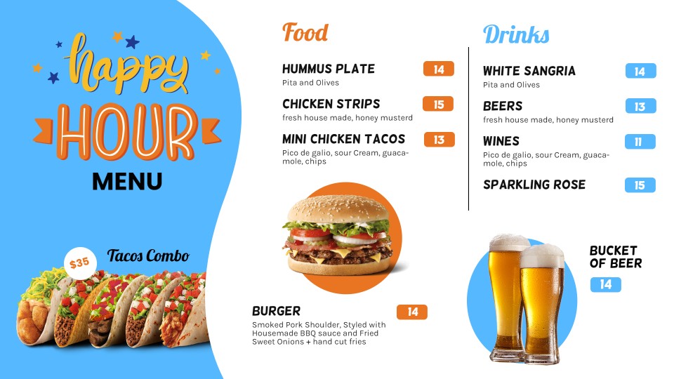 happy hour menu boards templates